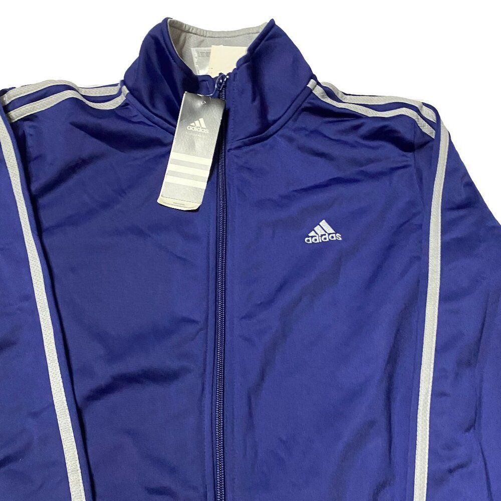 Adidas Women’s Track Jacket Size L Blue Grey 3-Stripes Full Zip NWT